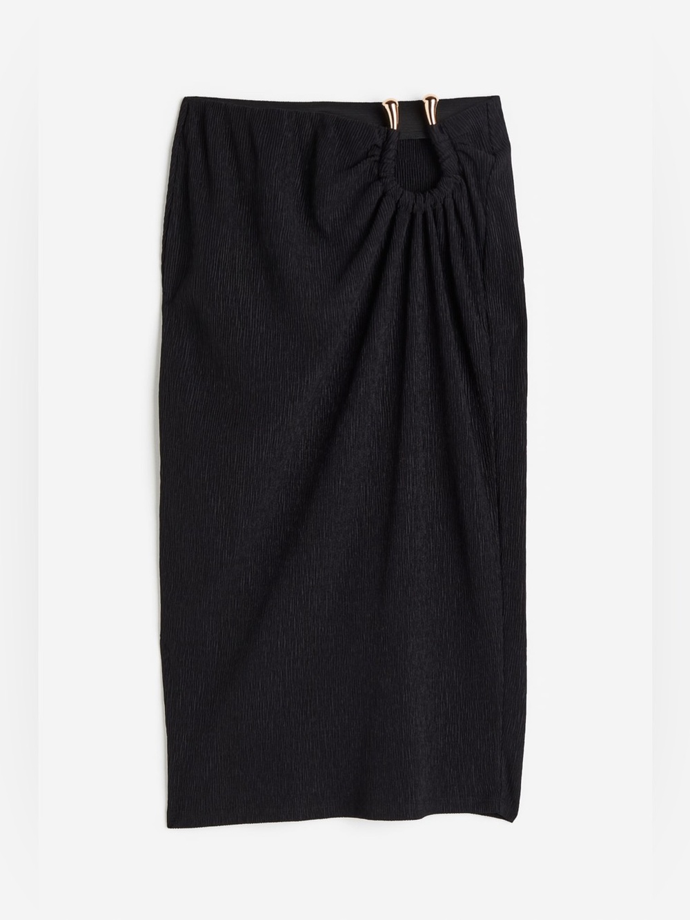 H&M-Stretchy Black Midi Skirt with Ring Detail-sz Medium